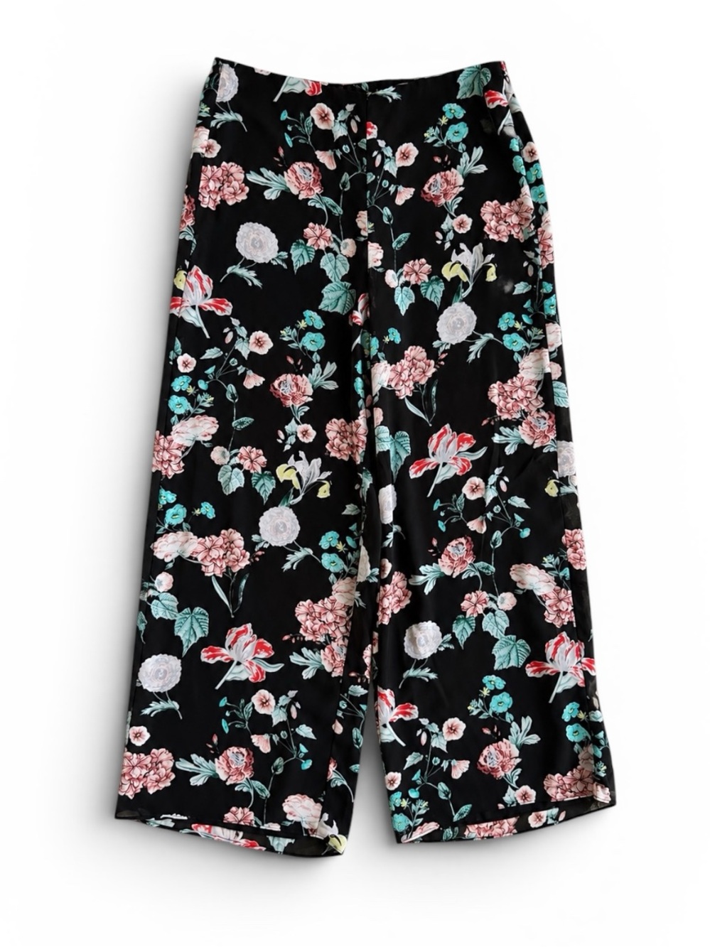 Vince Camuto Floral Wide Leg Pants Flowy Black Multicolor Size 10